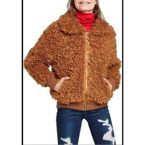 Wild Fable Womens Sherpa Bomber Jacket XS Faux Fur Camel Brown Full-Zip Stylish